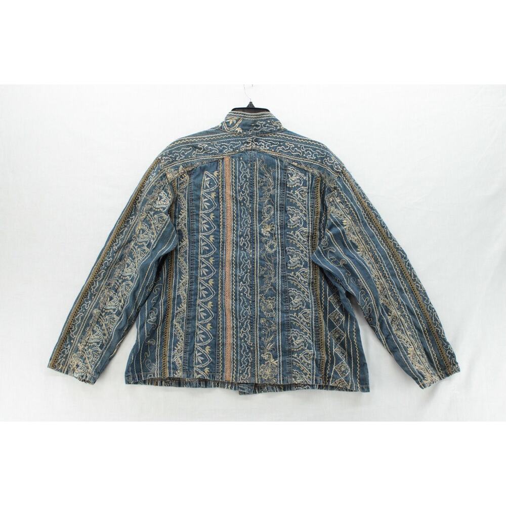 Chico’s Heavily Embroidered Denim Jacket Women 3 XL Blue Boho Artisan Western - Picture 3 of 6